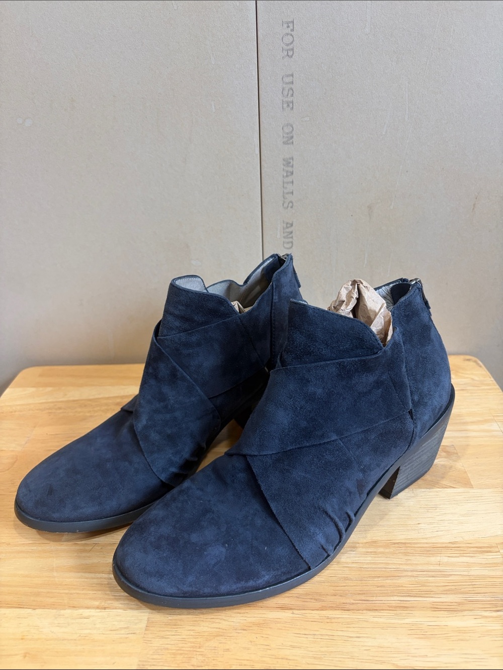 Eileen Fisher Dark Blue Suede Zip Up Ankle Booties Size 8.5